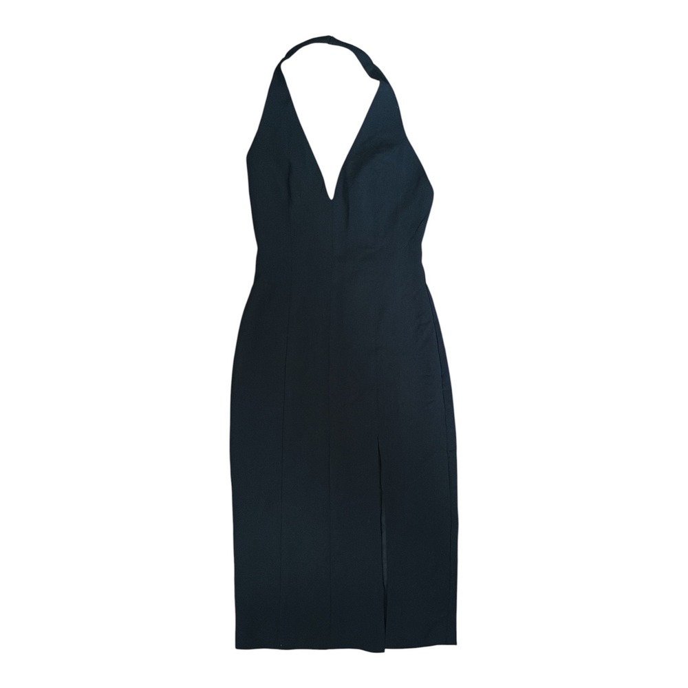 DO+BE Black Halter Plunging V-Neck Midi Dress with Front Slit Size S NEW